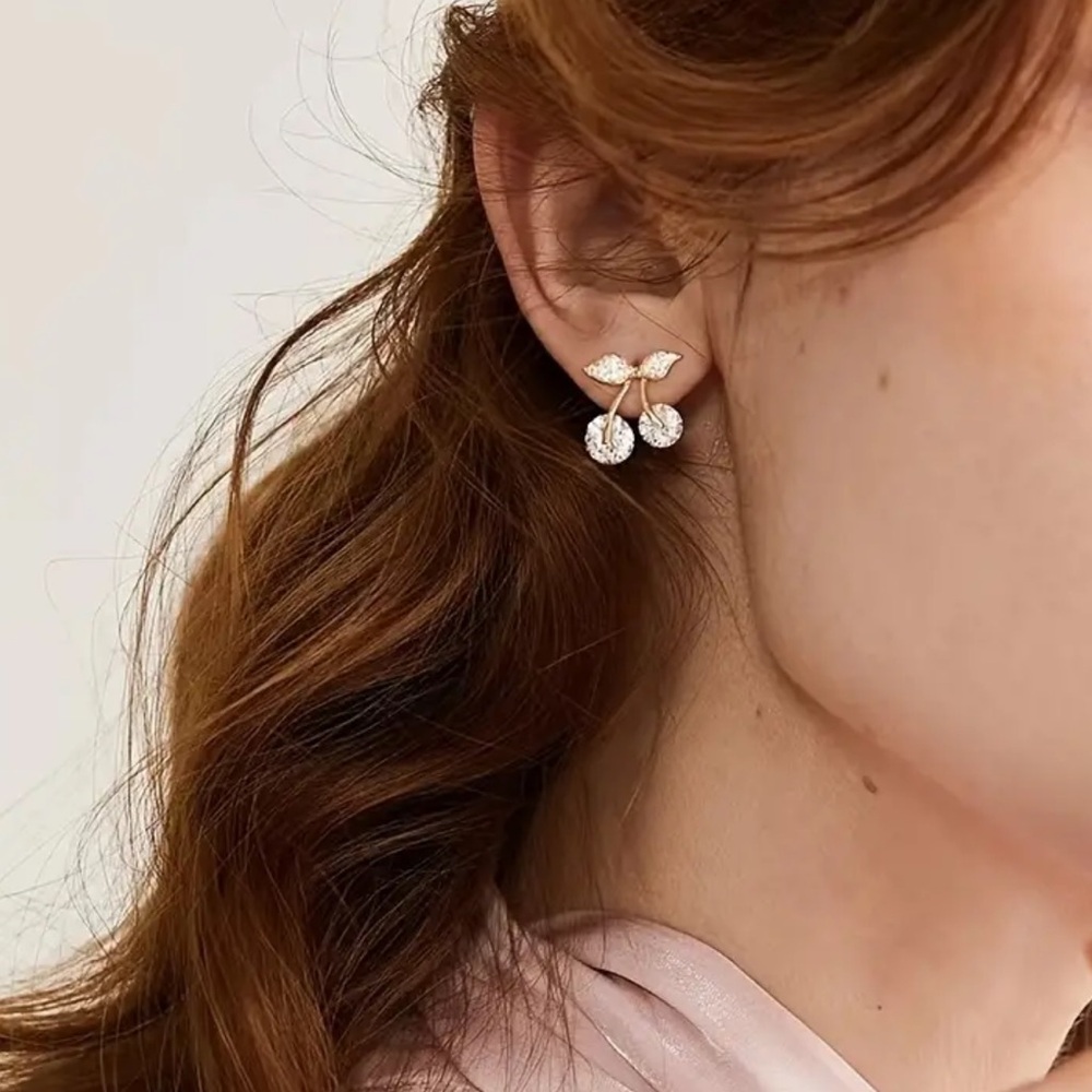 NWOT - Elegant Gold and Silver Crystal Cherry Earrings